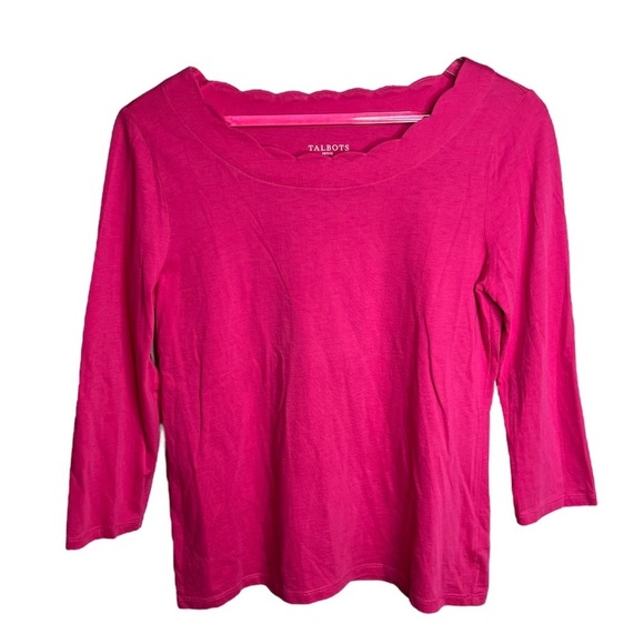 Talbots Pink 3 Quarter Inch Sleeve Top W/Scallop Neck Line - Picture 1 of 5